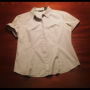 Navy Blue and white striped short sleeve shirt